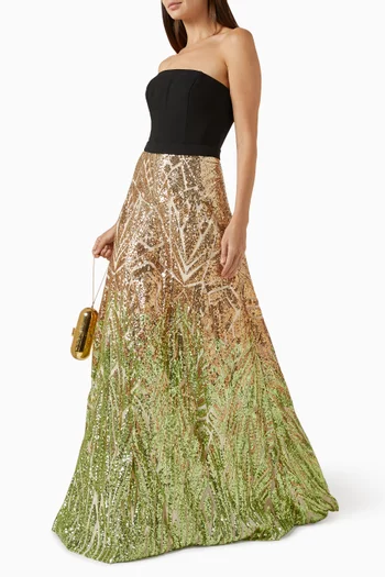 Sequin-embellished Strapless Gown
