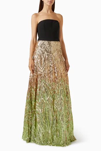 Sequin-embellished Strapless Gown