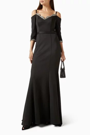 Crystal-embellished Scalloped Gown in Jersey