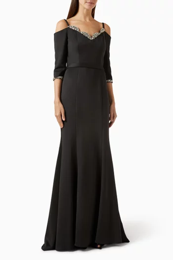 Crystal-embellished Scalloped Gown in Jersey