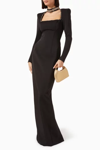 Rhinestone-embellished Dress in Crepe