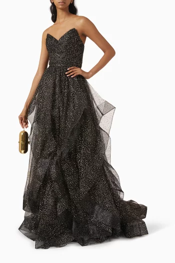 Sequin-embellished Cascade Gown in Tulle