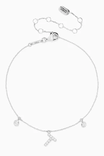 Letter 'T' Diamond Anklet in 18kt White Gold