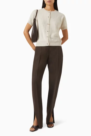 Brushed Short-sleeve Cardigan in Cashmere