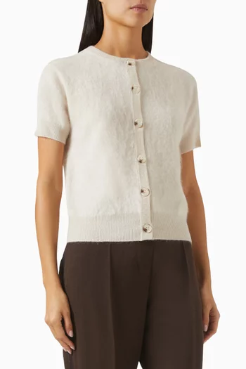 Brushed Short-sleeve Cardigan in Cashmere