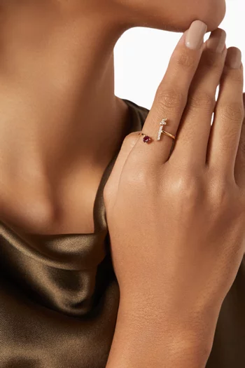 Initial 'A' Open Ruby & Diamond Ring in 18kt Gold