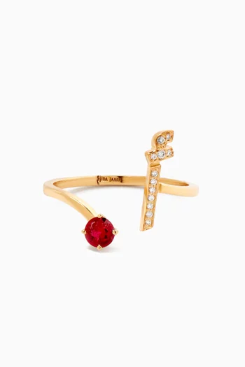 Initial 'A' Open Ruby & Diamond Ring in 18kt Gold