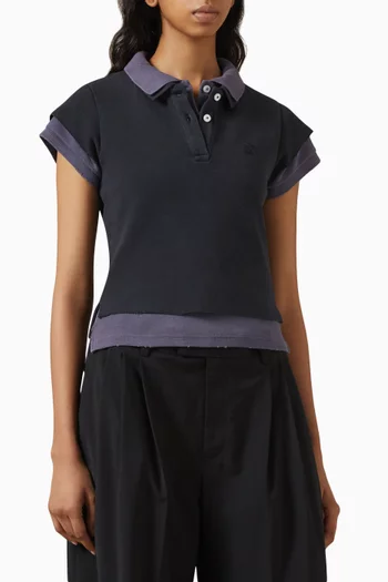 Layered Shrunken Polo Shirt in Cotton-piqué