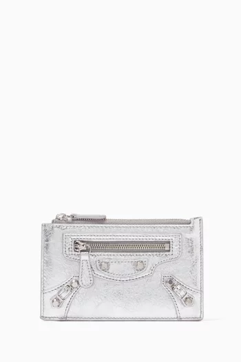 Long Le City Coin & Card Holder in Metallic Arena Lambskin