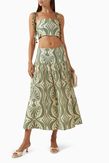 Vera Printed Midi Skirt in Cotton-silk