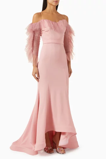 Ruffle Off-shoulder Dress in Scuba