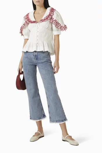Kenny Broderie Cropped Jeans in Denim