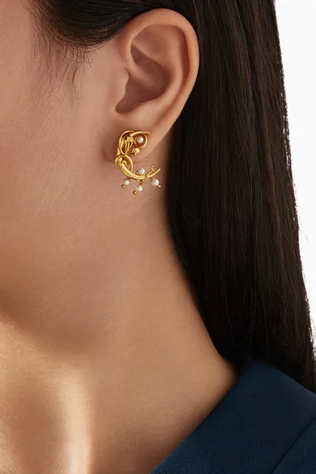 أقراط بتصميم هلال مزينة بلؤلؤ نحاس مطلي ذهب عيار 24