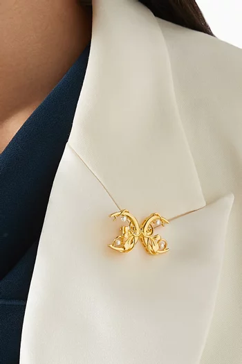 Double Crescent Brooch in 24kt Gold-plated Brass