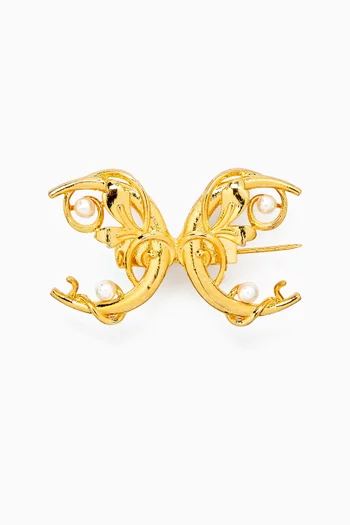 Double Crescent Brooch in 24kt Gold-plated Brass