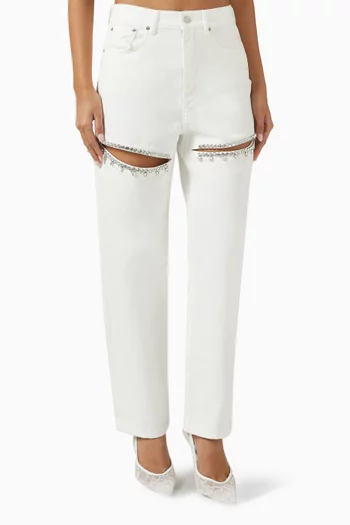 Crystal Slit Jeans in Denim