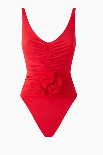 Ruched Flower One-piece Swimsuit