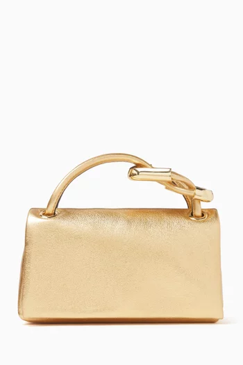 The Micro Dual Top-handle Bag in Metallic Leather