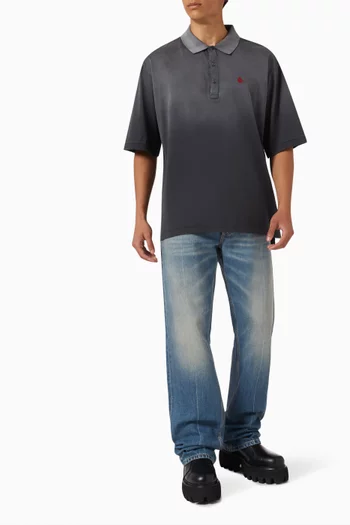 Skull Oversized Polo Shirt in Cotton Piqué