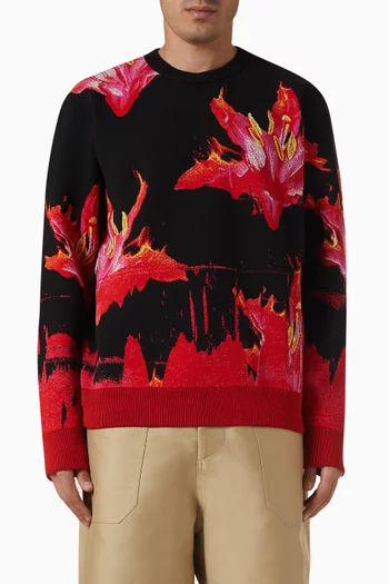 Fire Flower Jacquard Sweater in Wool Blend