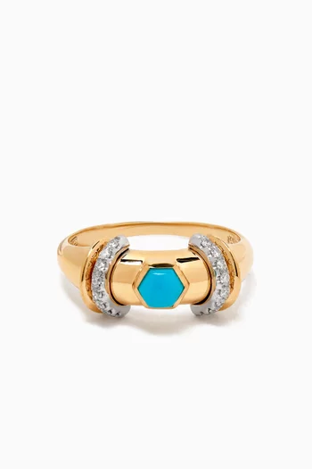 Warrior Hex Diamond & Turquoise Ring in 18kt Gold