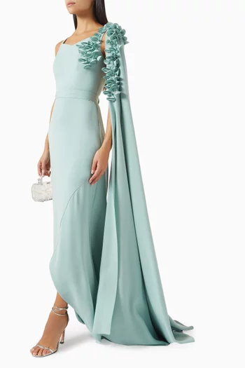 Bead-embellished Cape Dress in Crepe