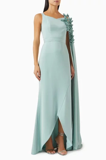 Bead-embellished Cape Dress in Crepe