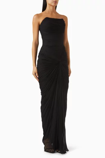 Pleated Slit Maxi Dres in Georgette Chiffon