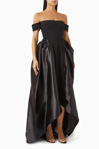 Off-shoulder Dress in Scuba & Satin