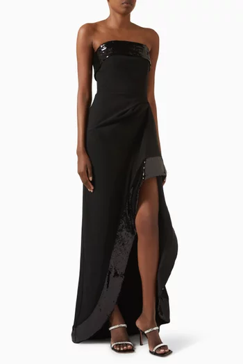 Sequin-embellished Strapless Gown in Scuba-crepe