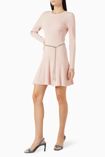 Belted Flared Mini Dress in Viscose