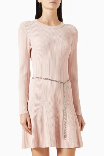 Belted Flared Mini Dress in Viscose