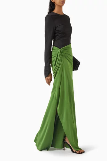 Long-sleeve Ruched-detail Gown in Jersey