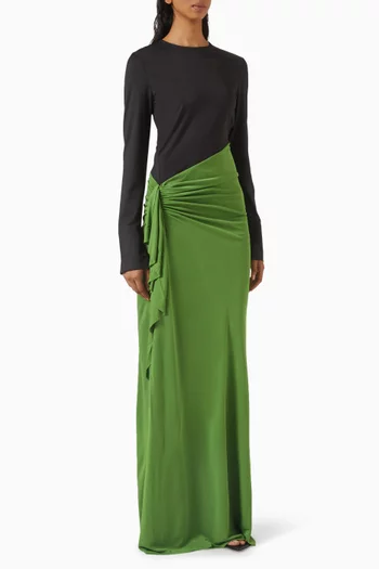 Long-sleeve Ruched-detail Gown in Jersey