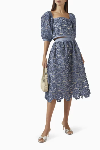 Floral-motif Crop Top in Organza