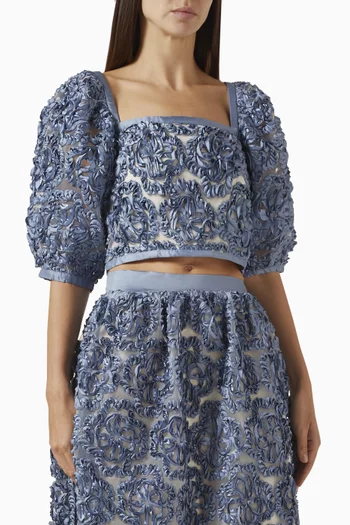 Floral-motif Crop Top in Organza
