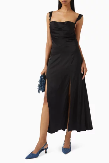 Draped Midi Dress in Satin