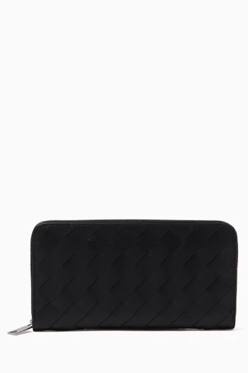 Zip-around Wallet in Intrecciato Leather