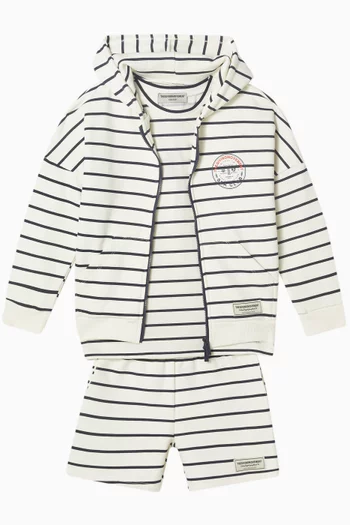 Striped Zip-up Hoodie in Organic Cotton-blend