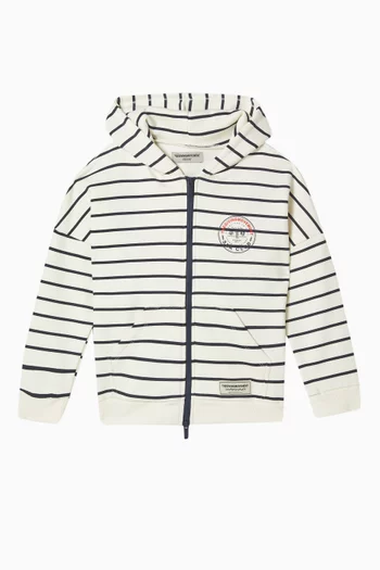 Striped Zip-up Hoodie in Organic Cotton-blend