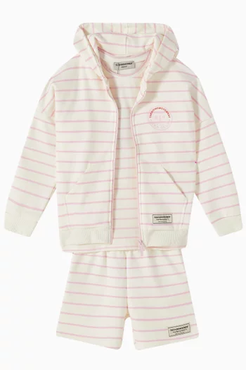 Striped Zip-up Hoodie in Organic Cotton-blend