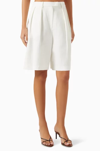 Pleated Bermuda Shorts in Linen Blend