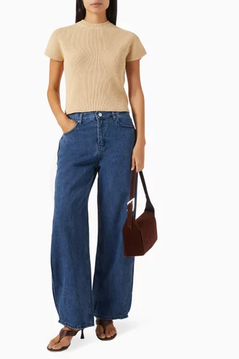 Cap-sleeve Knit Top in Cotton Blend
