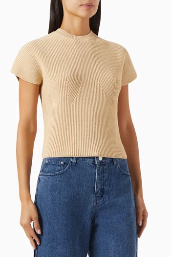 Cap-sleeve Knit Top in Cotton Blend