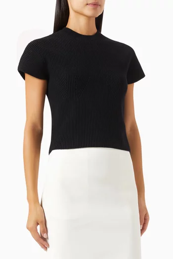 Cap-sleeve Knit Top in Cotton Blend