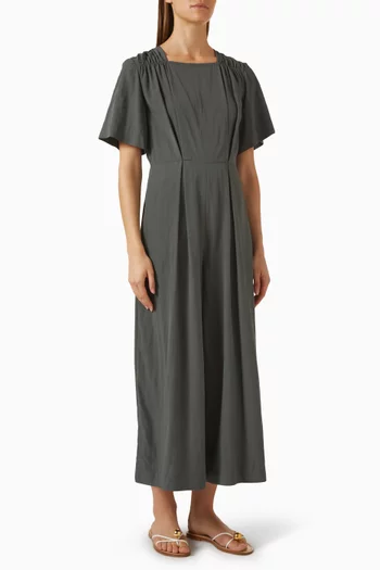 Ruched Wide-leg Jumpsuit in Rayon Blend