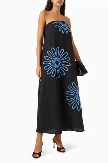 Tara Embroidered Dress in Cotton-linen