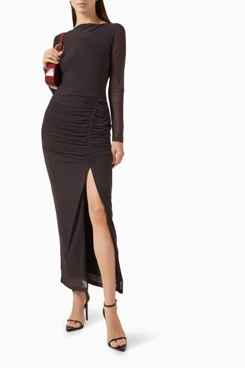 Avni Gathered Slit Dress in Mesh