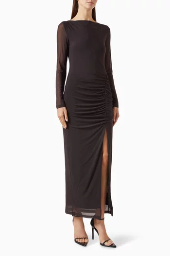 Avni Gathered Slit Dress in Mesh