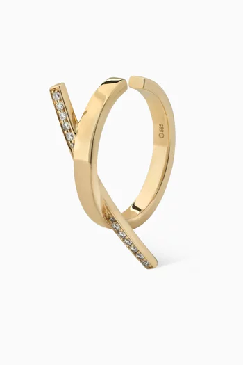 Large Curved Diamond Line Single Huggie in 14kt Gold